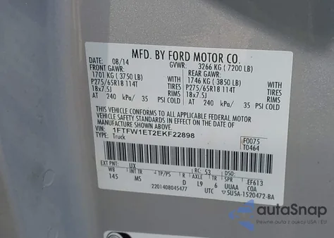 2014 Ford F-150 Xlt from USA, damaged, VIN 1FTFW1ET2EKF22898